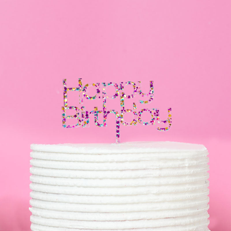 Rainbow Glitter Cake Topper - Happy Birthday 2.