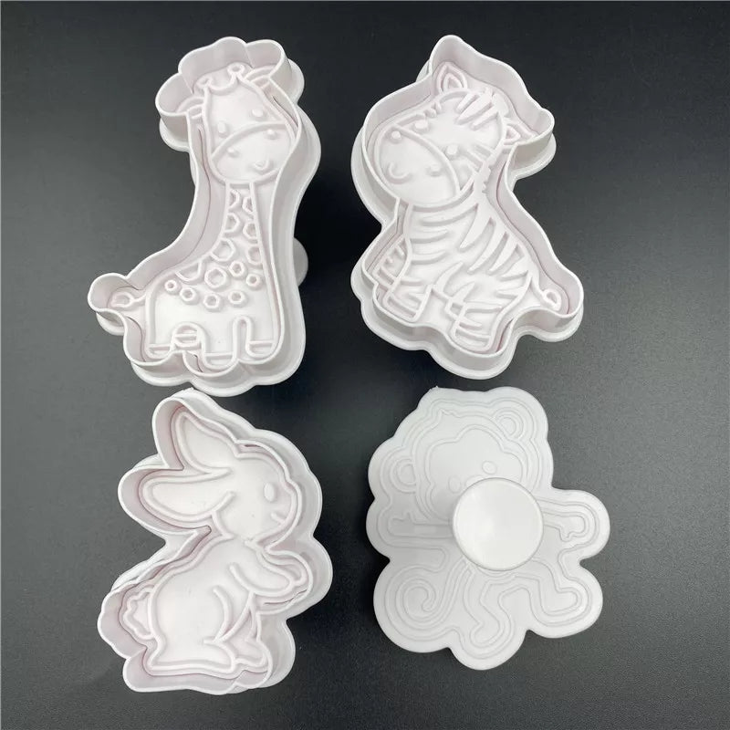 4PC Cutter and Embosser Set - Monkey, Giraffe, Zebra, Rabbit