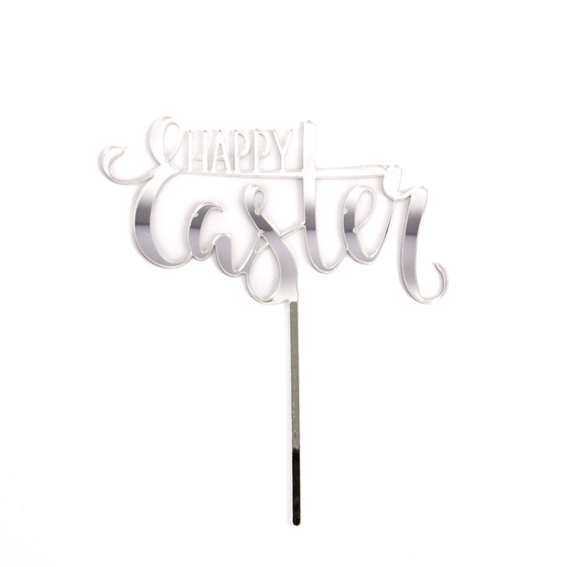 Happy Easter Cake Topper - Silver