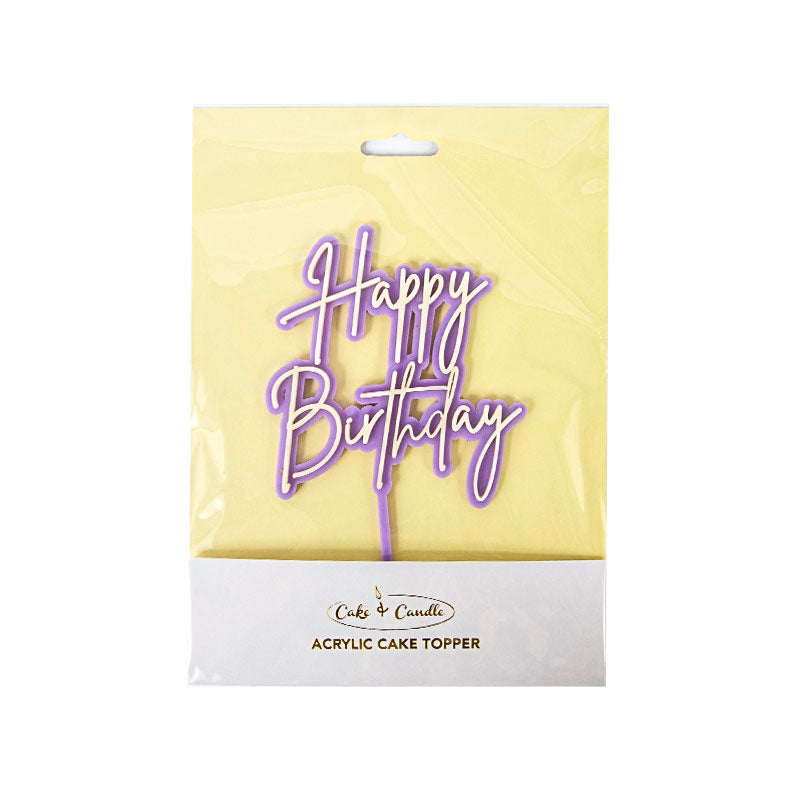 Purple / Cream Layered Cake Topper - Happy Birthday