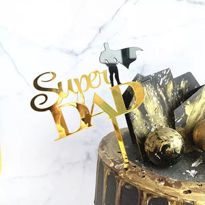 Fathers Day Cake Topper - Super Dad Black & Gold