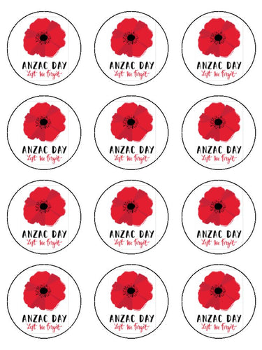 Edible Cupcake Toppers - Anzac Day Poppy Lest we forget