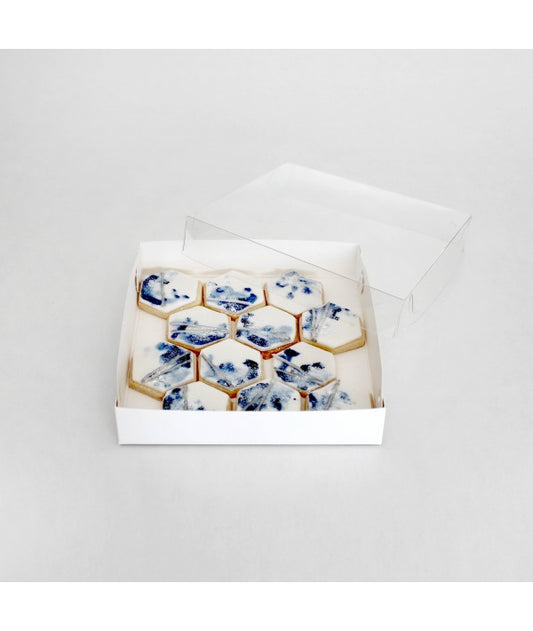 Loyal Clear Lid White Biscuit Box - 6" (15.5cm) x 6" (15.5cm) x 1" (3cm)