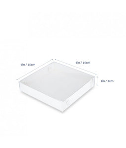 Loyal Clear Lid White Biscuit Box - 6" (15.5cm) x 6" (15.5cm) x 1" (3cm)