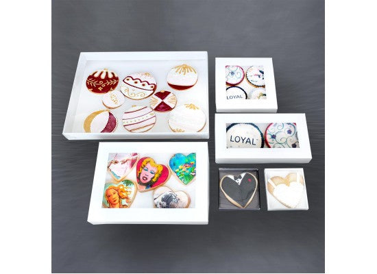 Loyal White Biscuit Box - 6" (15cm) x 6" (15cm) x 1" (2.5cm)