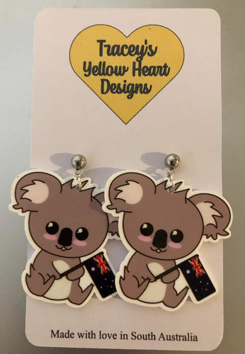 Tracey's Yellow Heart Designs -  Koala and Flag Earring