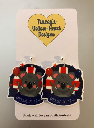 Tracey's Yellow Heart Designs -  Happy Australia Day Earring
