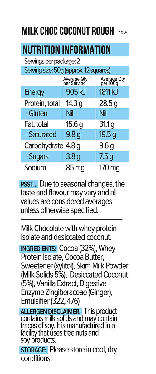 100g Vitawerx Chocolate Bar - Milk Chocolate Coconut Rough