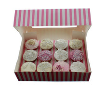 Striped Pink/White Cupcake Box - 12 Hole