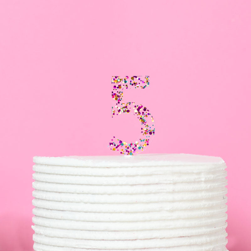 Rainbow Glitter Acrylic Cake Topper - Number 5