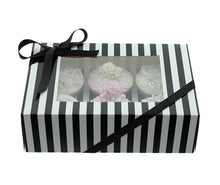 Striped Black/White Cupcake Box - 6 Hole