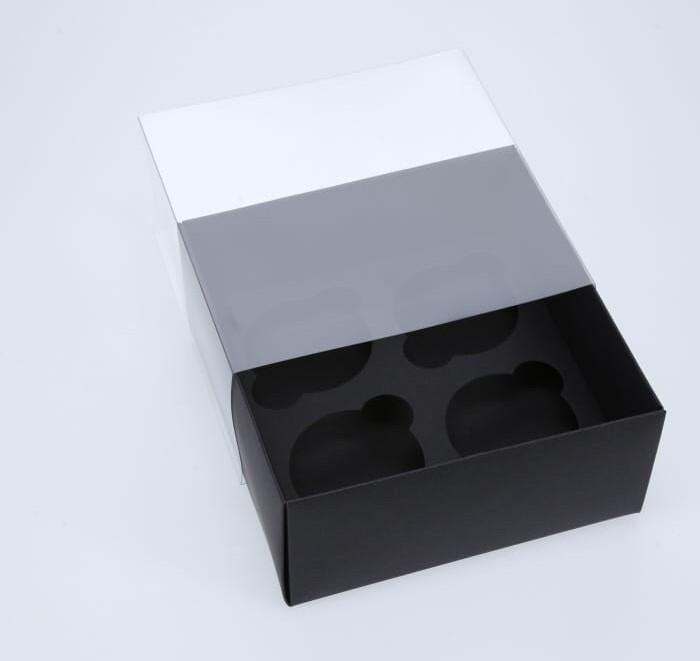 4 Hole Cupcake Box - Black