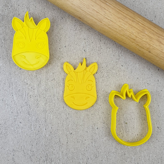 Custom Cookie Cutters Debosser, Embosser and Cutter Set - Zebra Face.