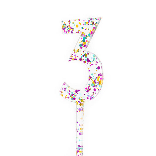 Rainbow Glitter Acrylic Cake Topper - Number 3