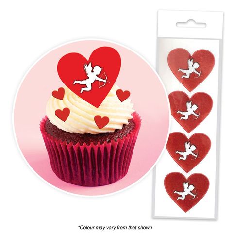 16 Edible Wafer Cupcake  - Cupid Hearts