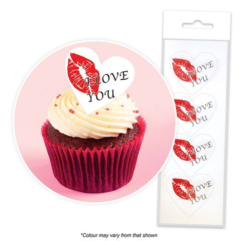 16 Edible Wafer Cupcake  - I Love You