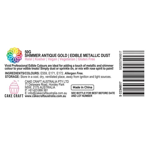 Vivid Edible Metallic Dust - Antique Shimmer Gold 50g