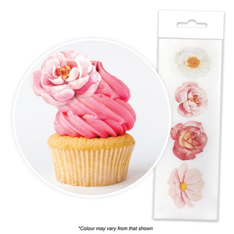 16 Edible Wafer Cupcake  - Assorted Flowers