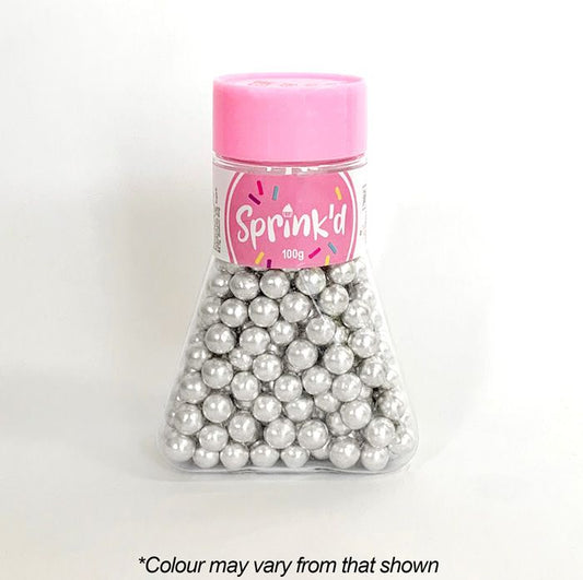 Sprink'd 8mm Sugar Balls - Silver Shiny 100g.