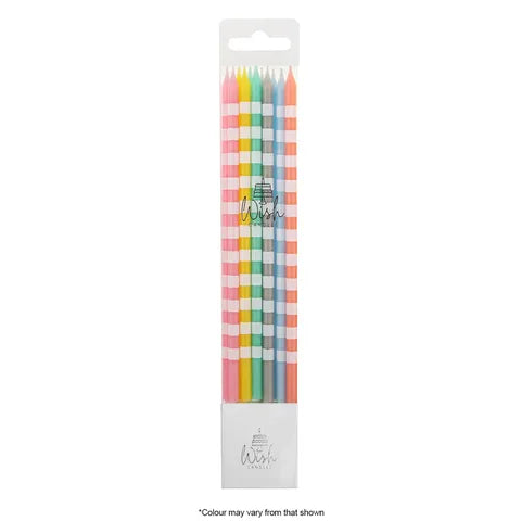 Wish 12PK Tall Candle with Stripes - Pastel.