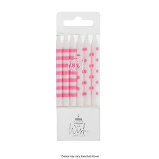 Wish 12PK Dots and Stripes Candles - Pink.