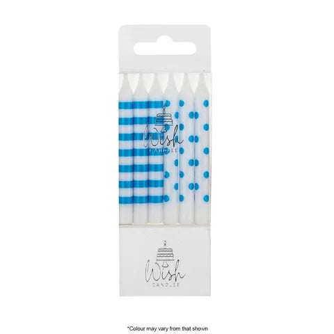 Wish 12PK Dots and Stripes Candles - Blue.