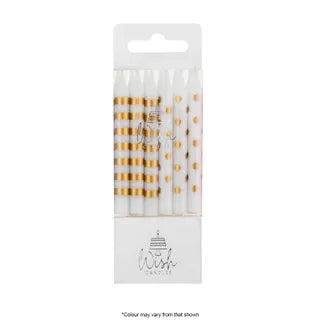 Wish 12PK Dots and Stripes Candles - Gold.