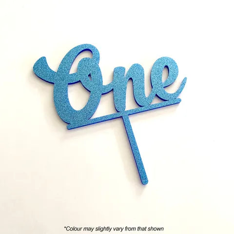 Acrylic Cake Topper - One - Blue Glitter.