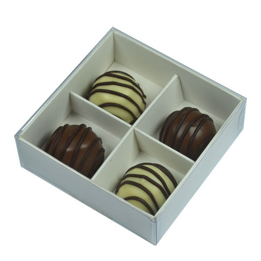 White / Clear Lid Chocolate Box - 8cm x 8cm x 3cm