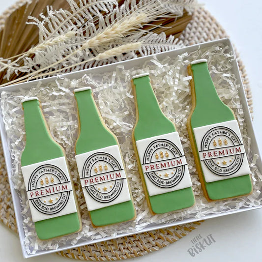 Custom Cookie Cutters - Happy Fathers Day Beer Bottle Cutter and Debosser Set.