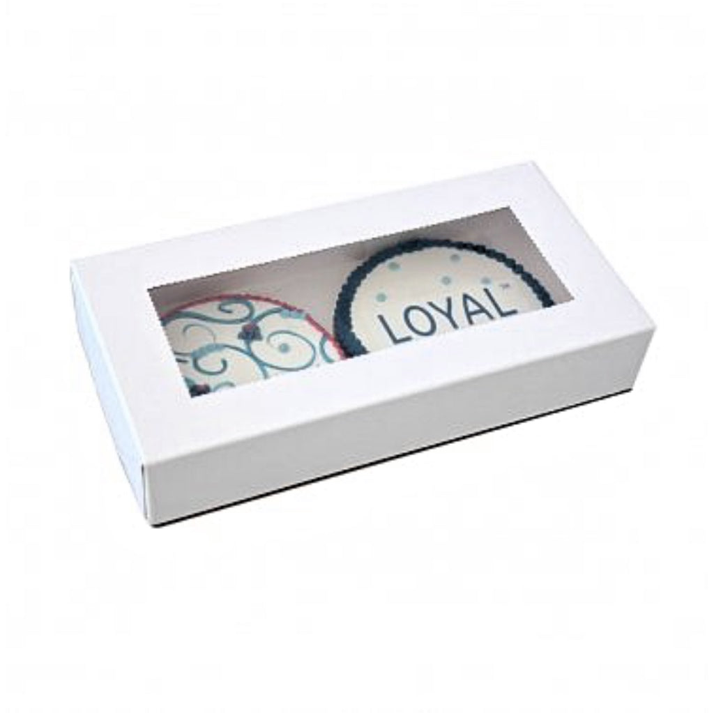 Loyal White Biscuit Box - 9" (22.5cm) x 4.5" (11.5cm) x 1.5" (4cm)