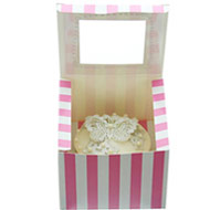 Striped Pink/White Cupcake Box - Single