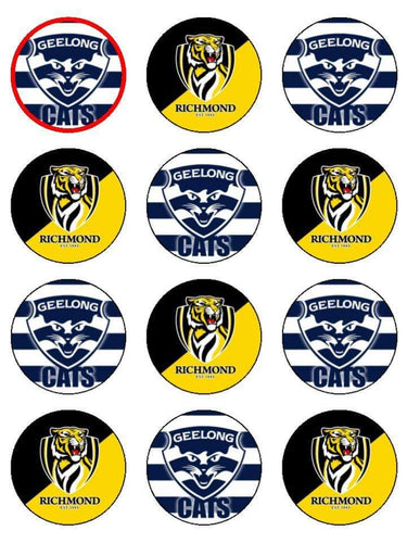 Edible Cupcake Toppers - Grand Final 2020 - Geelong Cats and Richmond Tigers
