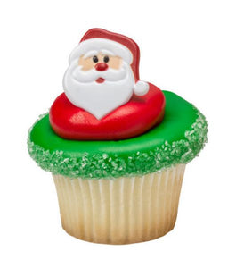 Santa Face Ring Cupcake Decorations - 10pk