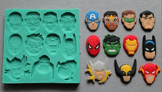 Silicone Mould -  11PC Superhero  / Faces - S297.