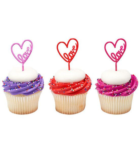 Neon Valentines Heart Cupcake Picks - 10pk